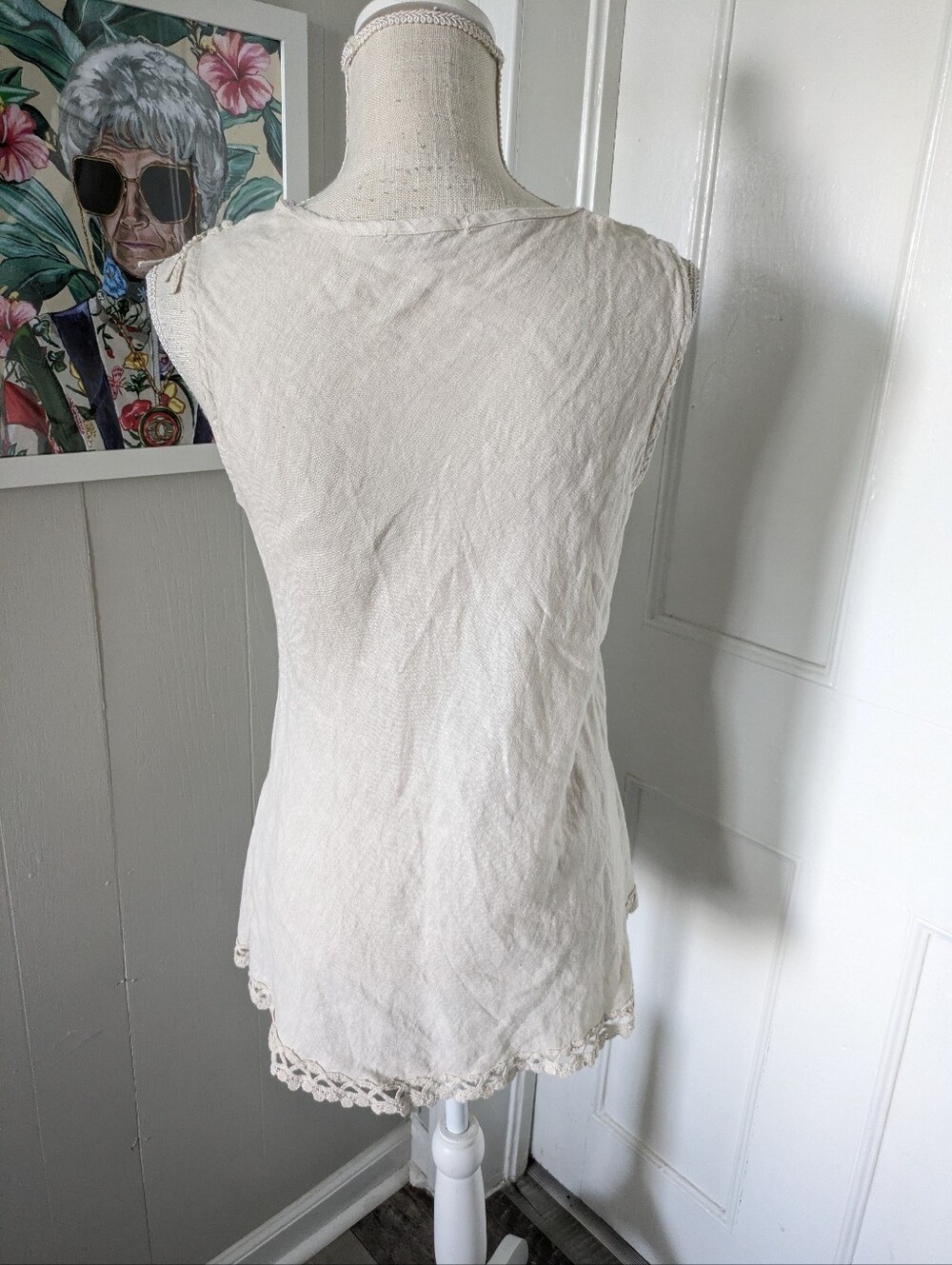 Elena Baldi 100% Linen Beige‎ fringe tank * - Picture 3 of 7
